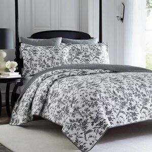 Elegant Laura Ashley Black and White Floral Amberley King Comforter Set